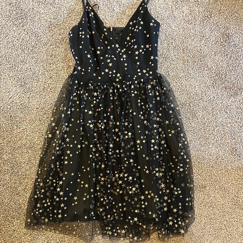 Aakaa black tulle dress with gold accent stars